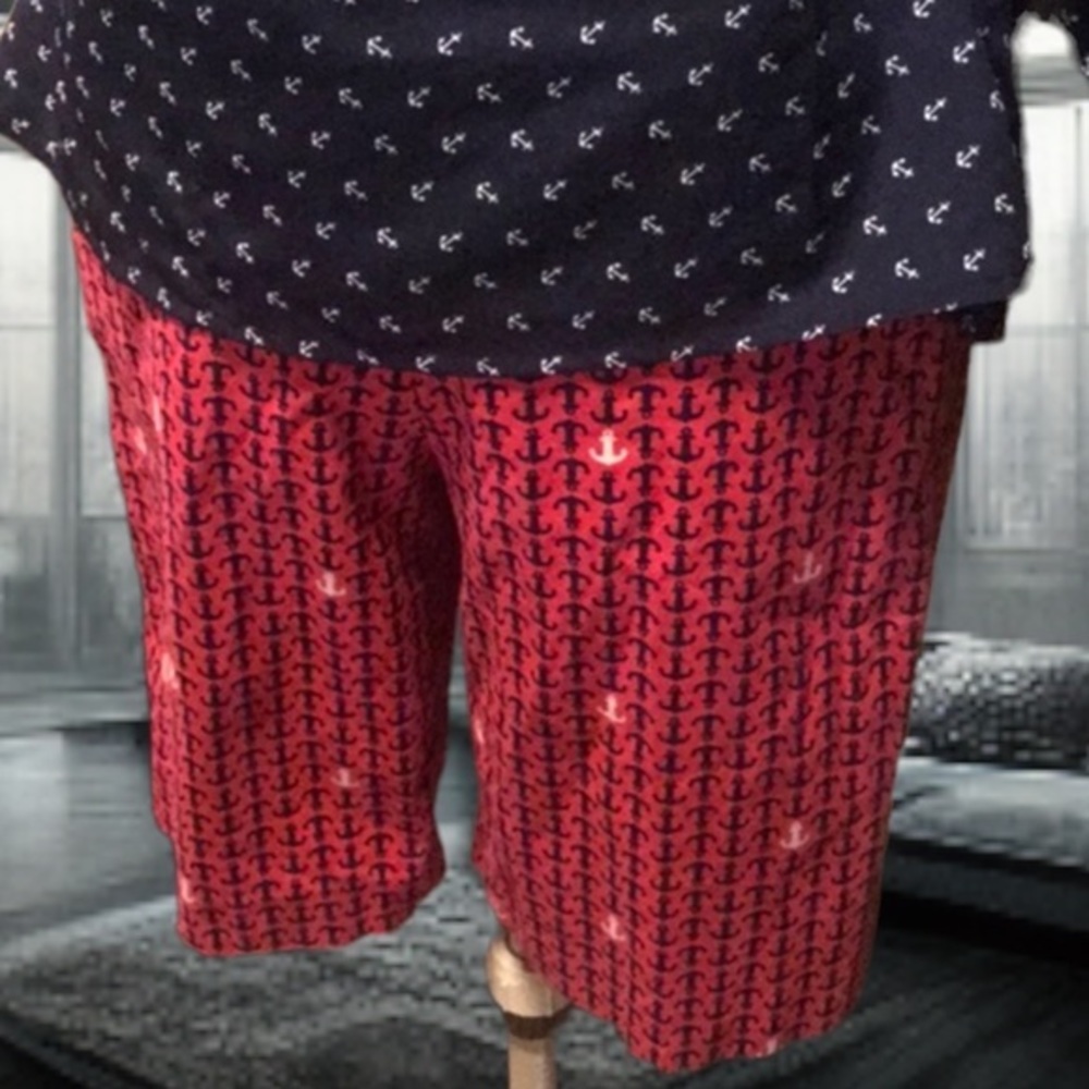 Talbots Petites 6P Pink Anchor Print Bermuda Shorts Nautical Preppy